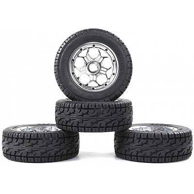 Rovan LT 5ive All Terrain Tyres & Chrome Wheels F/R (4)190x70